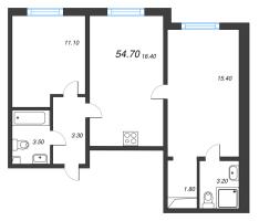 3 ккв (Евро) № 266 Корп.: 1 , Секция 1  в ЖК Дыбенко Парк