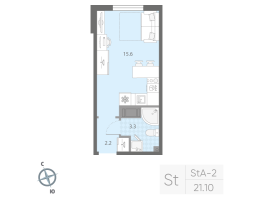 Студия № 74 Корп.: 1 , Секция 1  в ЖК Дыбенко Парк