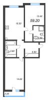 3 ккв (Евро) № 620 Корп.: 1 , Секция 2  в ЖК Дыбенко Парк