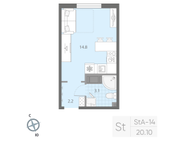 Студия № 487 Корп.: 1 , Секция 2  в ЖК Дыбенко Парк