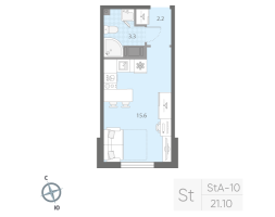 Студия № 410 Корп.: 1 , Секция 2  в ЖК Дыбенко Парк