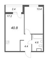 2 ккв (Евро) № 9 Корп.: 1 , Секция В  в ЖК Дзета