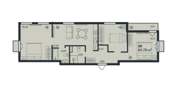 4 ккв (Евро) № 88 Корп.: 1 , Секция 1  в ЖК Эдельвейс.Янино