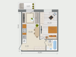 2 ккв (Евро) № 17 Корп.: 1.4 , Секция 1  в ЖК Эко Квартал Гармония