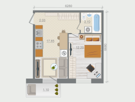 2 ккв (Евро) № 63 Корп.: 1.4 , Секция 1  в ЖК Эко Квартал Гармония
