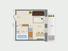 Студия № 22 Корп.: 1.4 , Секция 1  в ЖК Эко Квартал Гармония