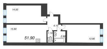 3 ккв (Евро) № 160 Корп.: 1 , Секция 5  в ЖК Эко Квартал Нега
