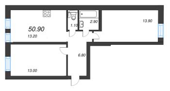 2 ккв № 165 Корп.: 1 , Секция 5  в ЖК Эко Квартал Нега