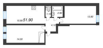 3 ккв (Евро) № 184 Корп.: 1 , Секция 6  в ЖК Эко Квартал Нега