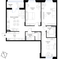 4 ккв (Евро) № 50 Корп.: 1 , Секция 3  в ЖК Экография