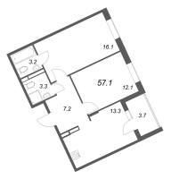 2 ккв № 16 Корп.: 3 , Секция 1  в ЖК Экография