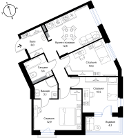 3 ккв № 113 Корп.: 1 , Секция 7  в ЖК Экография