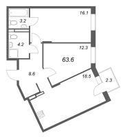 3 ккв (Евро) № 127 Корп.: 1 , Секция 7  в ЖК Экография