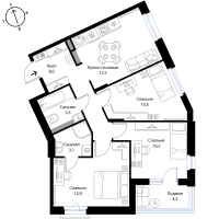 3 ккв № 121 Корп.: 2 , Секция 7  в ЖК Экография