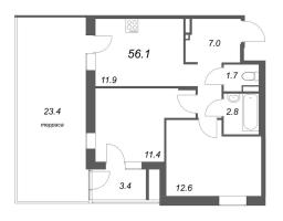 2 ккв № 39 Корп.: 6 , Секция 2  в ЖК Экография