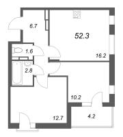 3 ккв (Евро) № 19 Корп.: 2 , Секция 1  в ЖК Экография