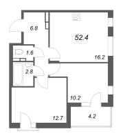 3 ккв (Евро) № 12 Корп.: 1 , Секция 1  в ЖК Экография