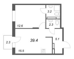 2 ккв (Евро) № 101 Корп.: 1 , Секция 6  в ЖК Экография