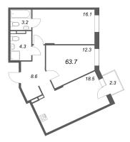 3 ккв (Евро) № 119 Корп.: 1 , Секция 7  в ЖК Экография