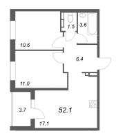 3 ккв (Евро) № 48 Корп.: 3 , Секция 3  в ЖК Экография