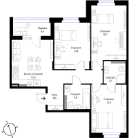 4 ккв (Евро) № 65 Корп.: 1 , Секция 4  в ЖК Экография