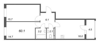 3 ккв (Евро) № 52 Корп.: 1 , Секция 3  в ЖК Экография