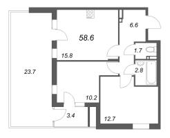 3 ккв (Евро) № 6 Корп.: 1 , Секция 1  в ЖК Экография
