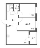 3 ккв (Евро) № 77 Корп.: 2 , Секция 5  в ЖК Экография
