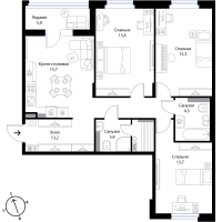 4 ккв (Евро) № 1.3.3.055 Корп.: 3 , Секция 3  в ЖК Экография