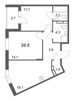 3 ккв (Евро) № 117 Корп.: 3 , Секция 7  в ЖК Экография