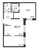 3 ккв (Евро) № 698 Корп.: 2 , Секция 5  в ЖК Елизаровский