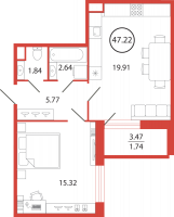 2 ккв (Евро) № 146 Корп.: 22 , Секция 4  в ЖК Энфилд