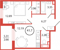 1 ккв № 333 Корп.: 19 , Секция 8  в ЖК Энфилд