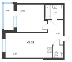 2 ккв (Евро) № 3 Корп.: 18 , Секция 1  в ЖК Энфилд