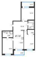 4 ккв (Евро) № 63 Корп.: 18 , Секция 2  в ЖК Энфилд