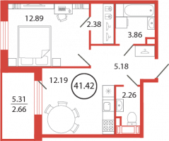 1 ккв № 117 Корп.: 19 , Секция 3  в ЖК Энфилд