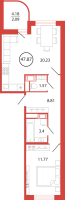 2 ккв (Евро) № 125 Корп.: 22 , Секция 3  в ЖК Энфилд