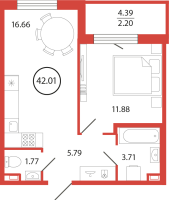 2 ккв (Евро) № 416 Корп.: 18 , Секция 8  в ЖК Энфилд