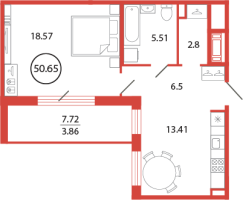 1 ккв № 100 Корп.: 17 , Секция 2  в ЖК Энфилд