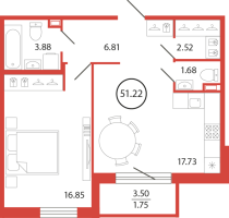 2 ккв (Евро) № 177 Корп.: 18 , Секция 4  в ЖК Энфилд