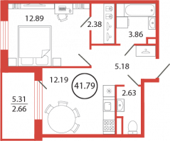 1 ккв № 101 Корп.: 19 , Секция 3  в ЖК Энфилд
