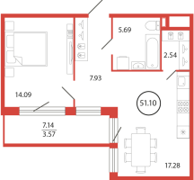 2 ккв (Евро) № 288 Корп.: 18 , Секция 6  в ЖК Энфилд