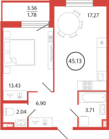 2 ккв (Евро) № 126 Корп.: 18 , Секция 3  в ЖК Энфилд