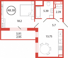 1 ккв № 157 Корп.: 19 , Секция 4  в ЖК Энфилд