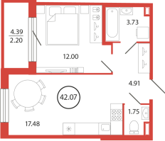 2 ккв (Евро) № 11 Корп.: 18 , Секция 1  в ЖК Энфилд