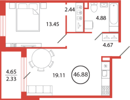 2 ккв (Евро) № 211 Корп.: 17 , Секция 5  в ЖК Энфилд