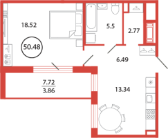 1 ккв № 68 Корп.: 17 , Секция 2  в ЖК Энфилд