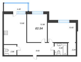3 ккв (Евро) № 62 Корп.: 18 , Секция 2  в ЖК Энфилд