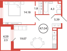 2 ккв (Евро) № 124 Корп.: 17 , Секция 3  в ЖК Энфилд