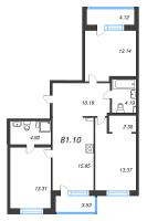 4 ккв (Евро) № 58 Корп.: 18 , Секция 2  в ЖК Энфилд